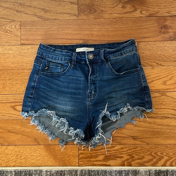 Kancan High Waist Raw Hem Denim Shorts